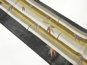 引箔縞に竹笹模様織出し袋帯